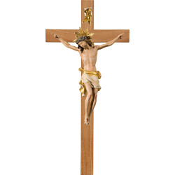 Cristo Pisa en cruz de roble simple ancha